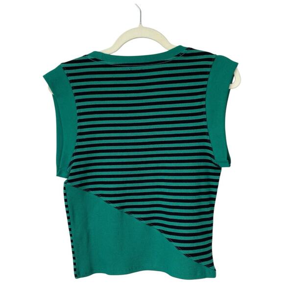 ANTHROPOLOGIE Maeve Ribbed Muscle Tank Top Kelly Green Striped Size Large Crop - Picture 3 of 7